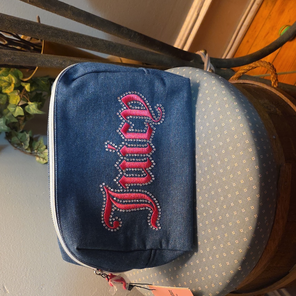 JUICY COUTURE DENIM AND PINK  COSMETIC BAG NWT